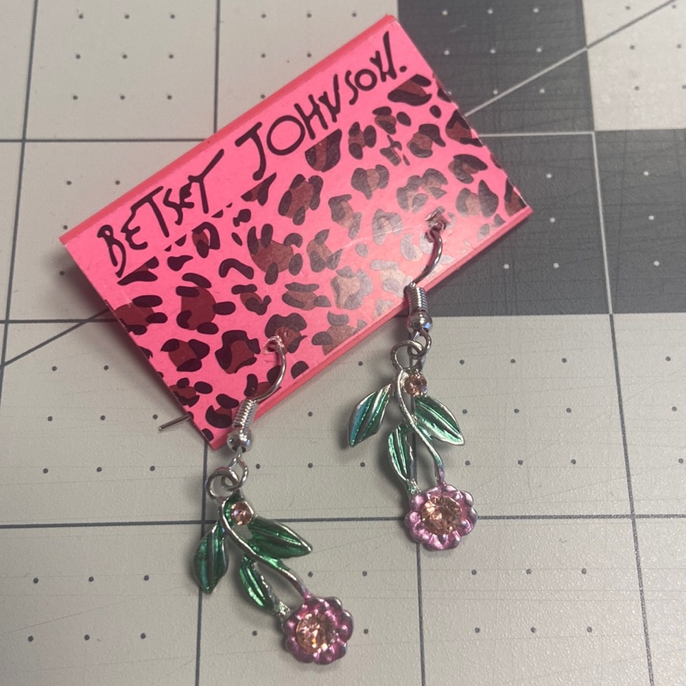 Rhinestone Enameled Flower Betsey Johnson Earrings #74